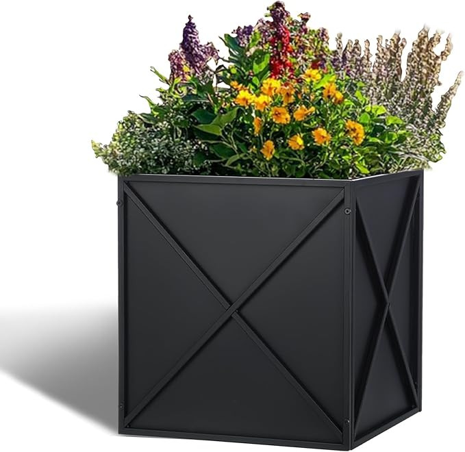 SUNNYPARK Large Metal Planter Box 17”x 17”x 18”, Square Modern Black Metal Planter Box Heav... | Amazon (US)