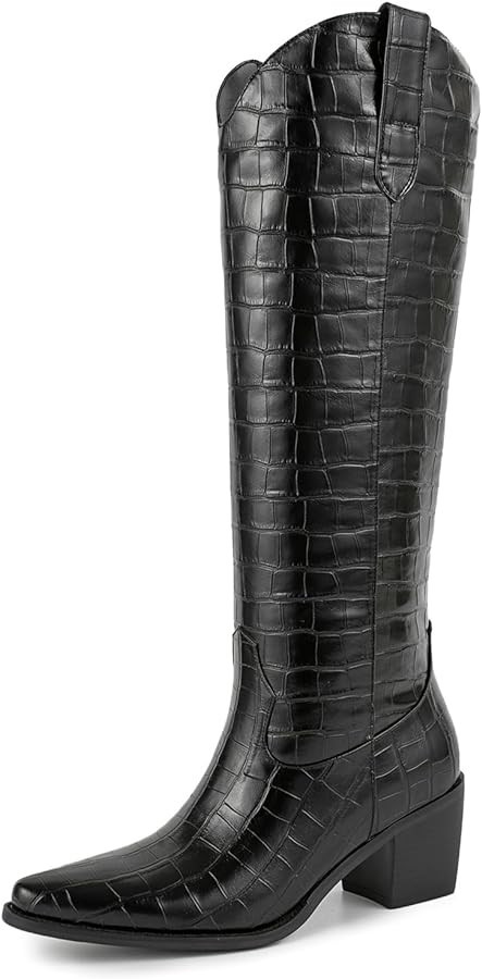 Pasuot Rhinestone Cowboy Boots for Women - Wide Calf Knee High Cowgirl Boots with Side Zipper and... | Amazon (US)