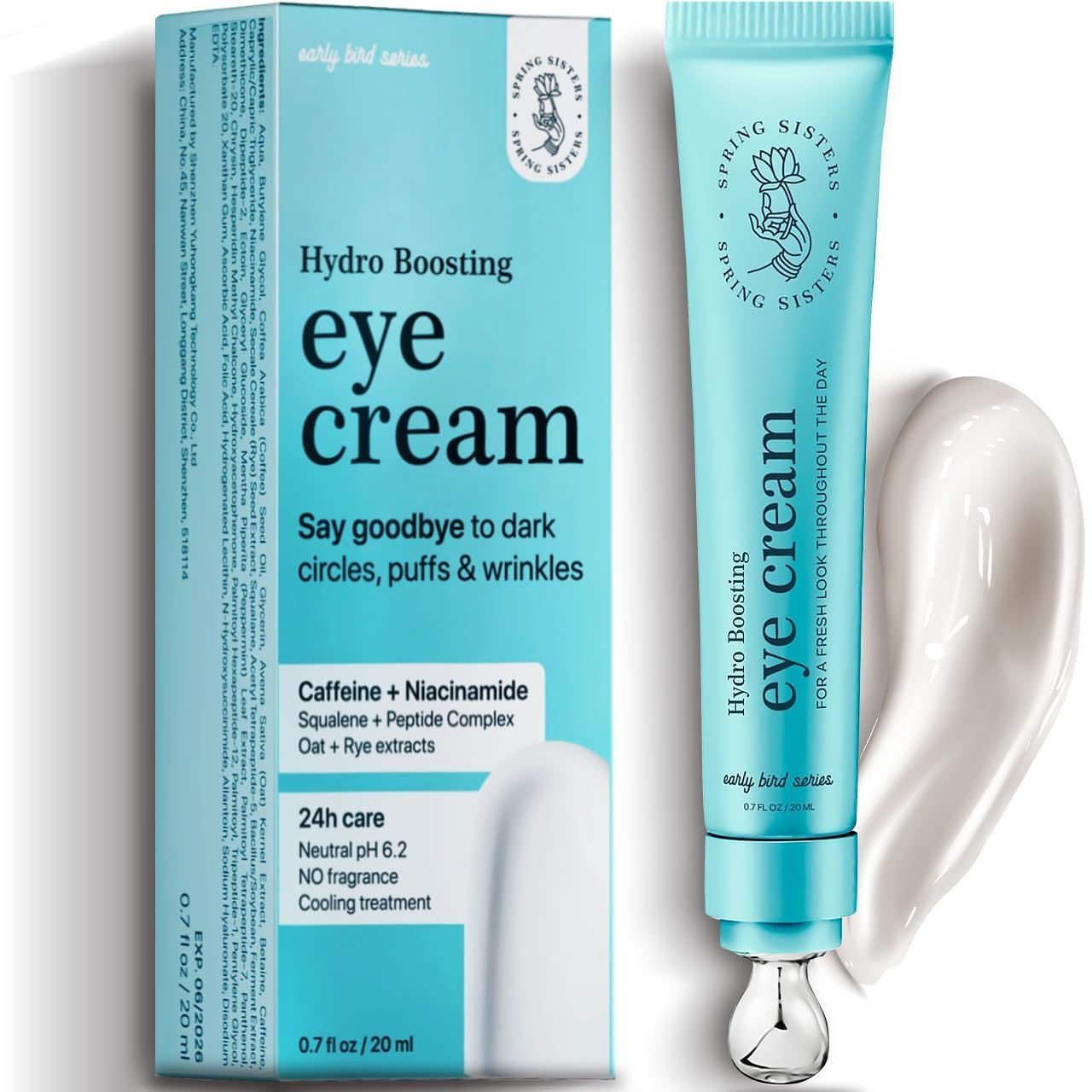 Under Eye Cream for Dark Circles and Puffiness - Caffeine Eye Cream Anti Aging Brightener With Ni... | Amazon (US)