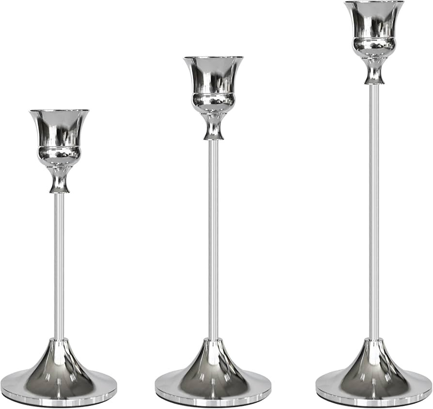 Candlestick Holders Silver, 3 Packs Taper Candle Holder for Candlesticks, Candle Sticks Holder De... | Amazon (US)