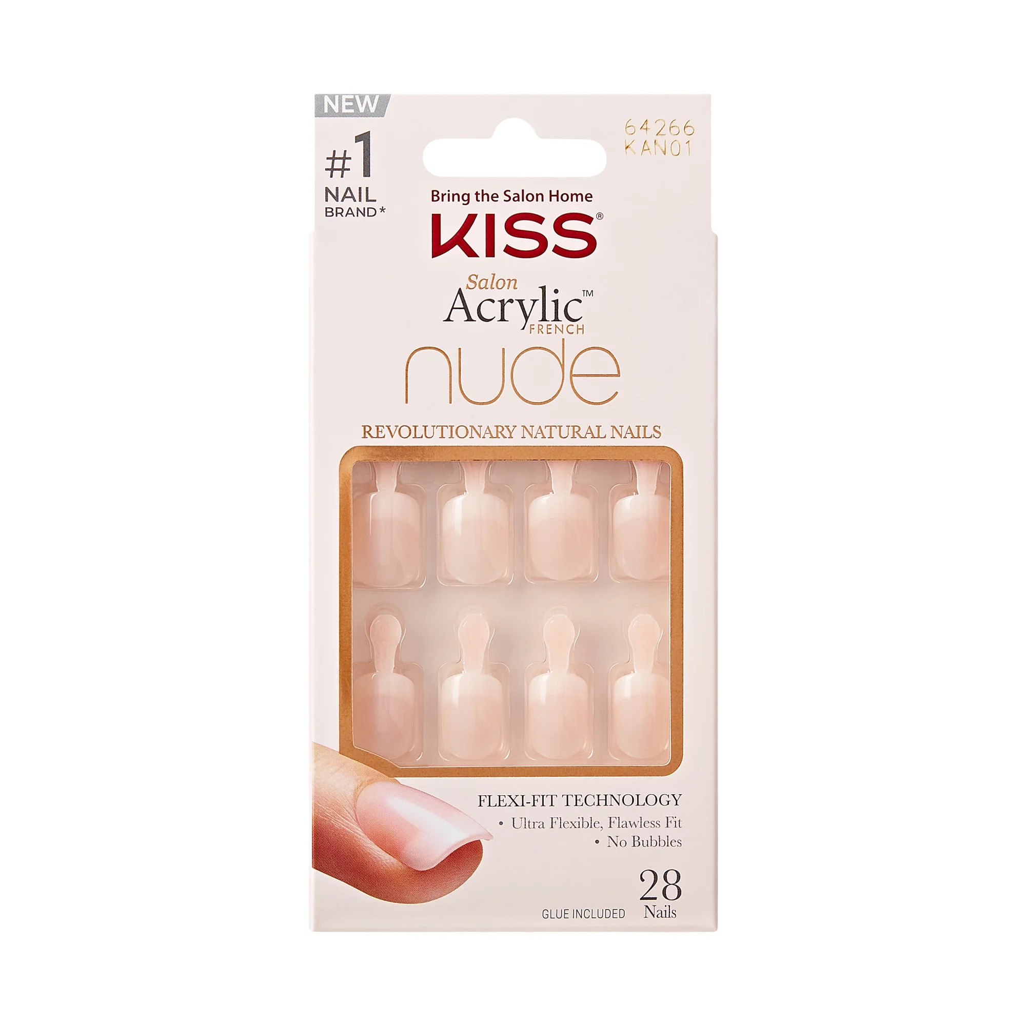 KISS Salon Acrylic Short Squoval Press-on Nails with Glue, Nude French, 28 Pieces | Walmart (US)