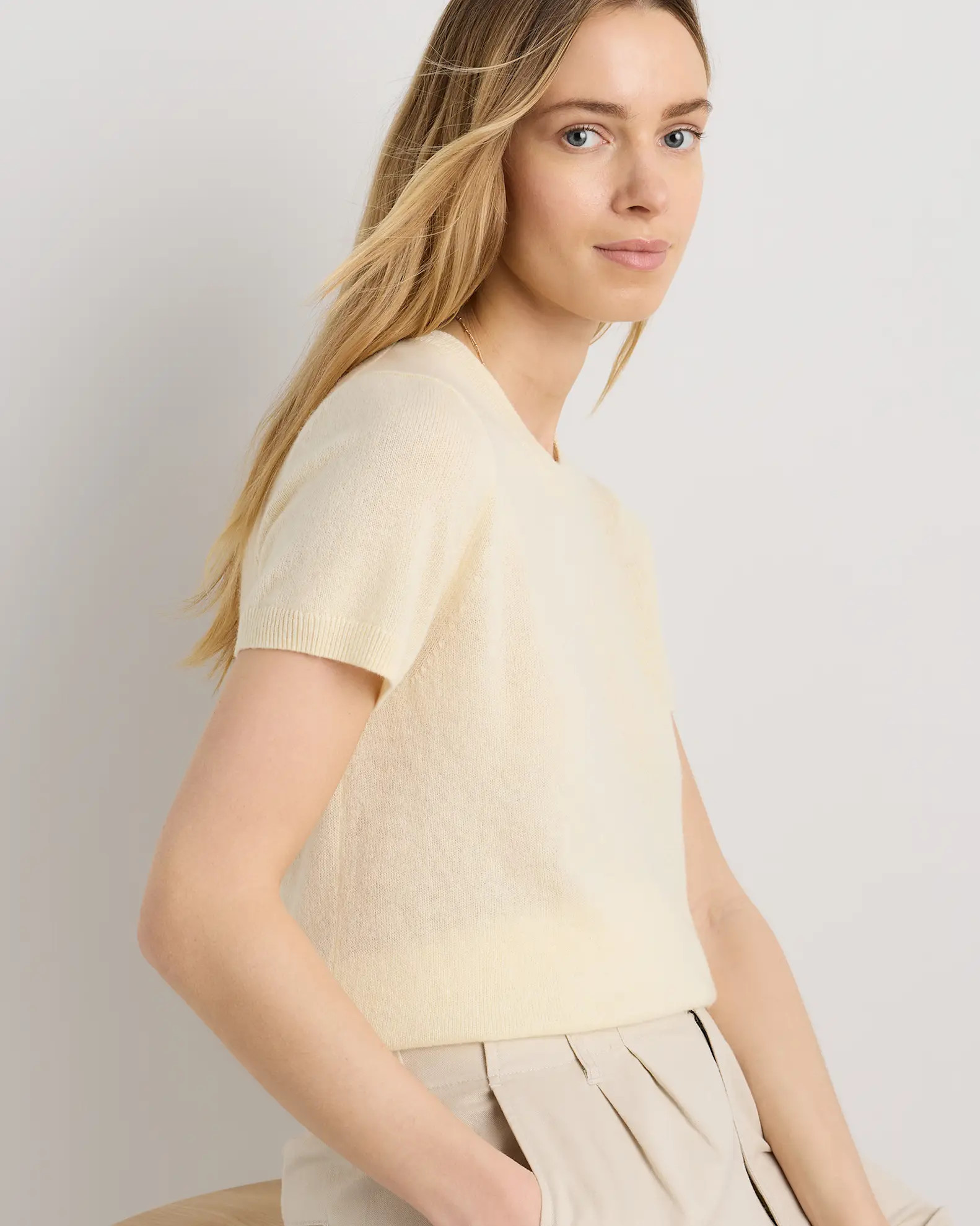 Cashmere Tee in Pale Custard Yellow | Quince