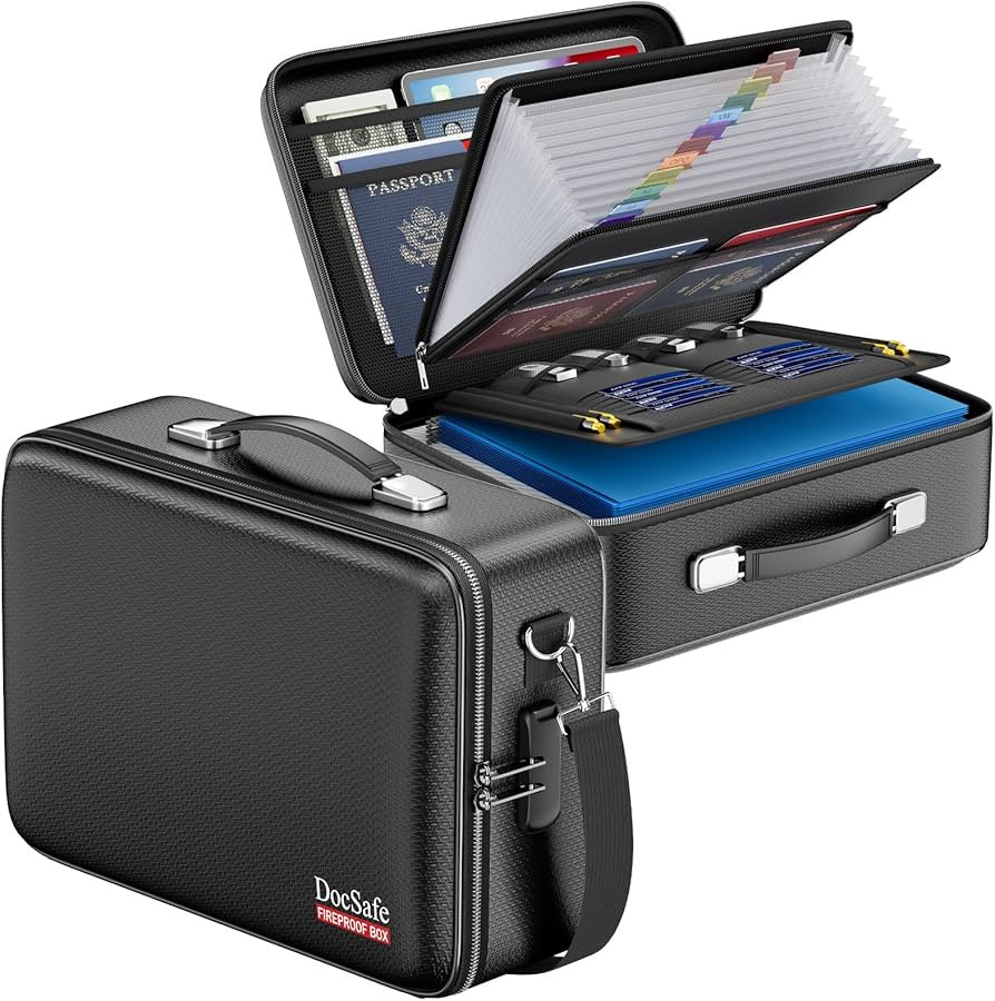 DocSafe Fireproof Document Box with Lock＆Shoulder Strap, Hard-Shell Case File Organizer with Ac... | Amazon (US)