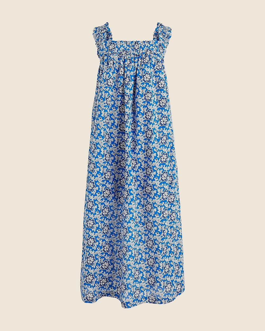 Cotton voile ruffle-trim shift dress in cobalt floral | J. Crew US