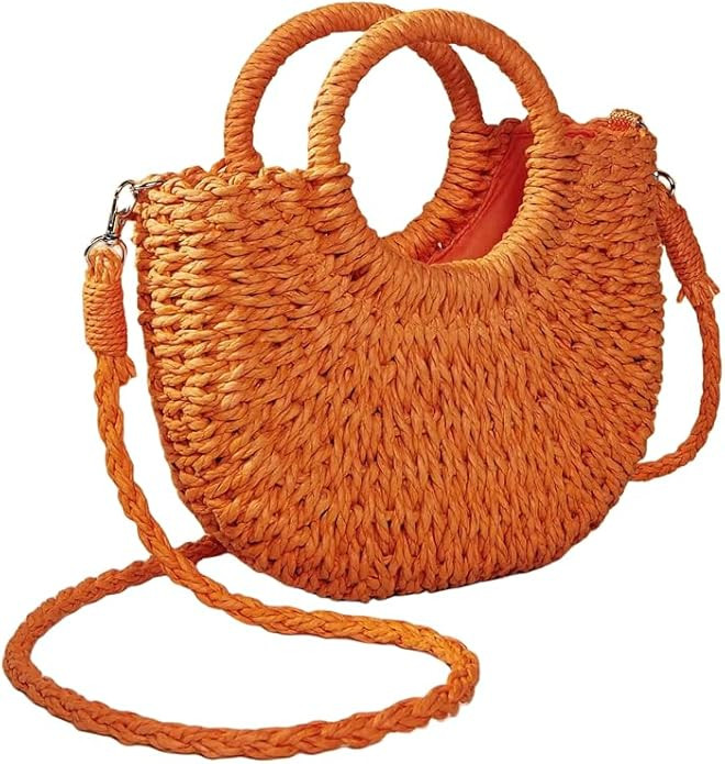 RomanticDesign Women Straw Handbag Woven Tote Bag Large Summer Beach Bag Crossbody Bag for Vacati... | Amazon (US)