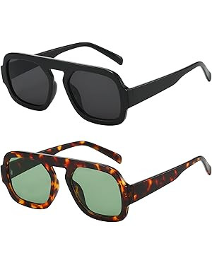 Trendy Square Aviator Sunglasses for Women Flat Top Designer Stylish Frame Sun Glasses Vintage Sh... | Amazon (US)