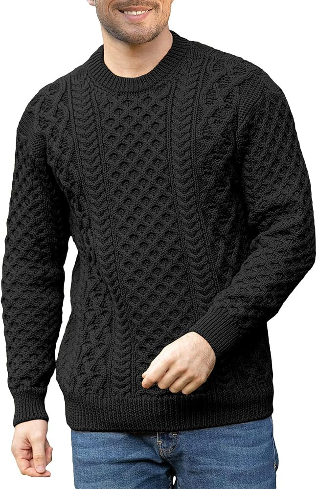Comdecevis Cable Knit Sweater for Men Crewneck Casual Pullover Sweaters Unisex Textured Knitted S... | Amazon (US)