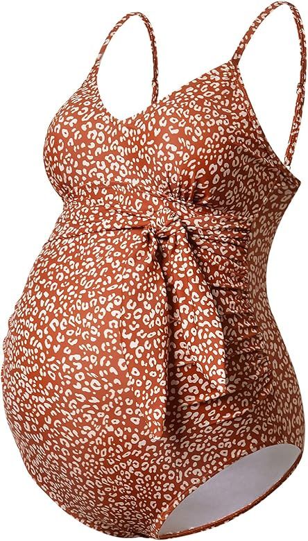 GINKANA Maternity Swimsuit V-Neck One Piece Maternity Monokini Tie Front Bathing Suit Pregnany Sw... | Amazon (US)