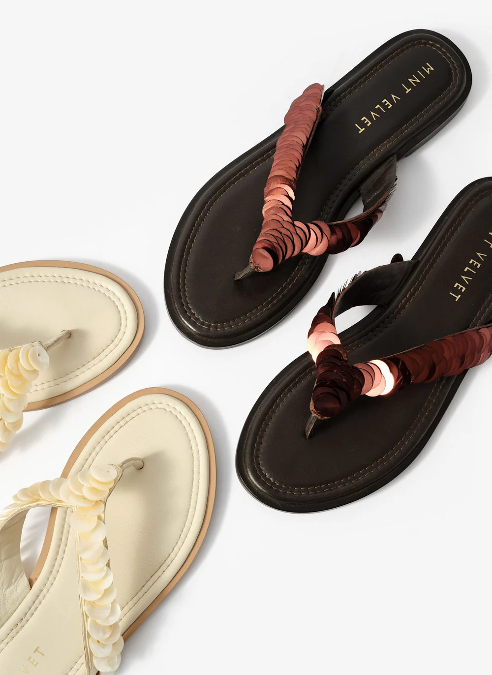 Freya Brown Pearl Detail Flip Flop Sandals | Mint Velvet