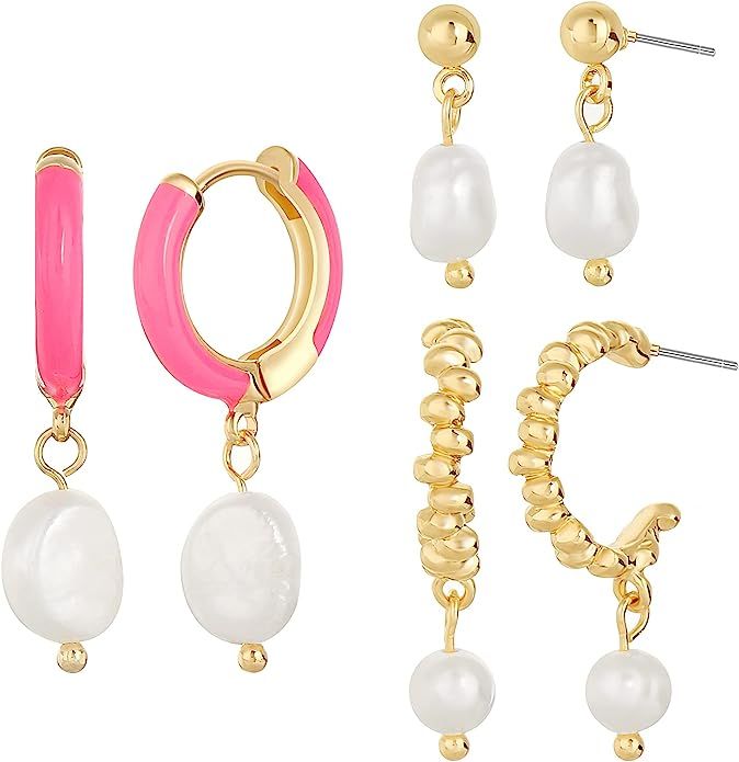SPECCI Gold Pearl Drop Earrings, 18K Gold Plated Baroque Pearl Dangle Earrings Lightweight Hypoal... | Amazon (US)