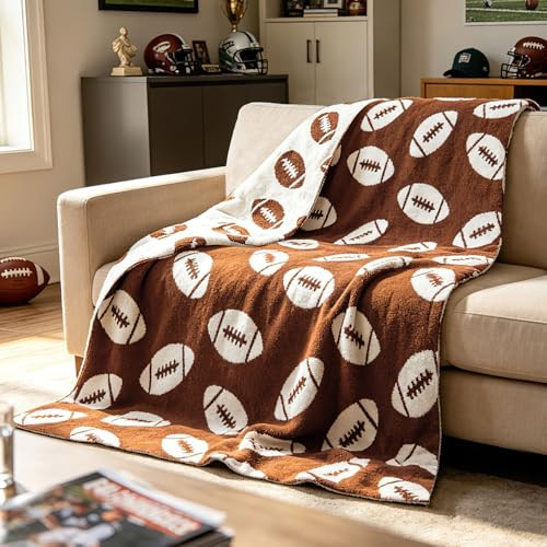 EVERLORIA Football Throw Blanket 50"x60", Soft Plush Fleece Rugby Blankets for Couch Bed, Cozy Football Knitted Blanket Game Day Room Decor, Sports Fan Gift Blankets for Teen Boys Kids Friend, Brown | Amazon (US)
