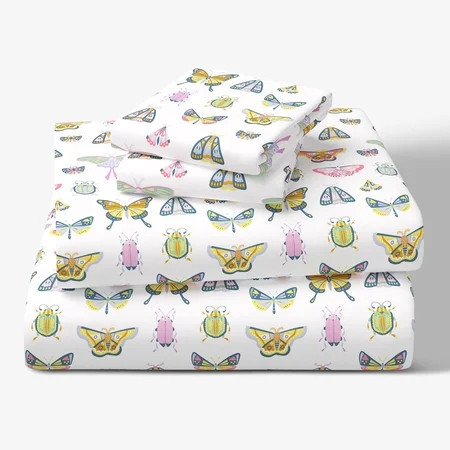 Mainstays Kids 100% Cotton Percale Bed Sheet Set, Queen, Butterfly, 4 Pieces | Walmart (US)
