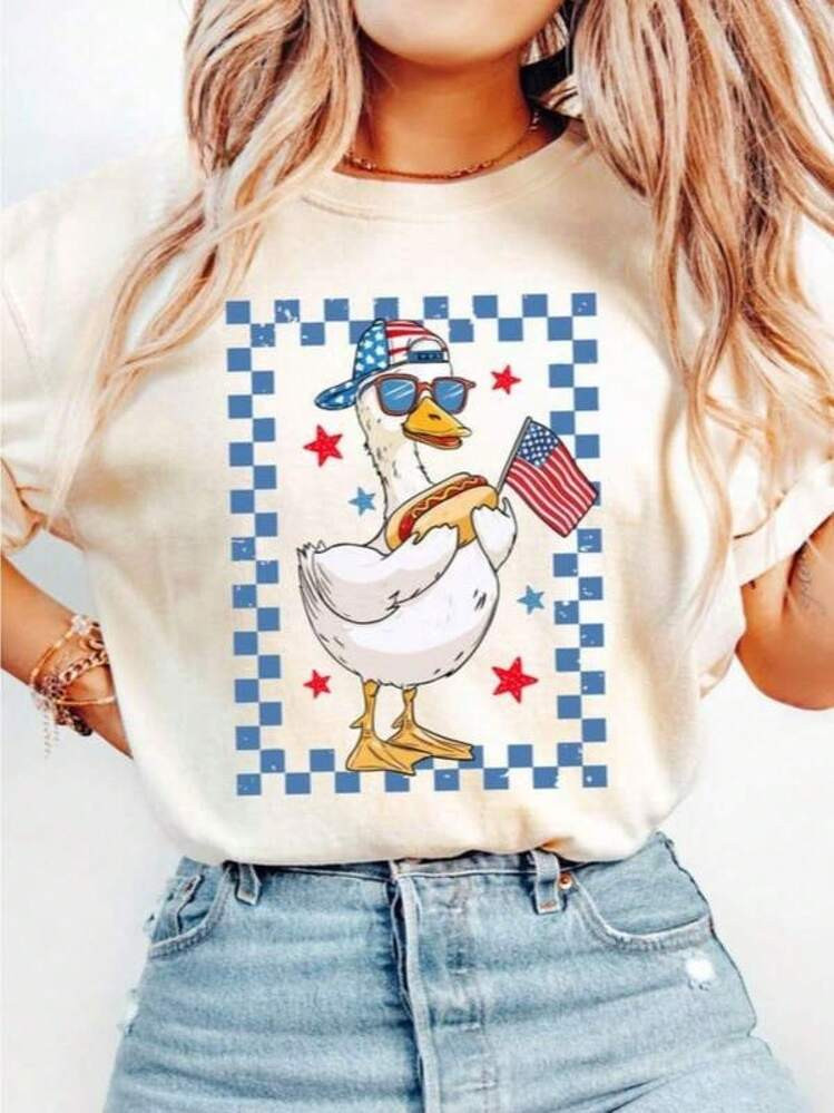 Patriotic Goose Shirt, Memorial Day Shirt, Funny Goose Shirt, American Flag Shirt, Fourth Of July Gifts, Red White And Blue | SHEIN