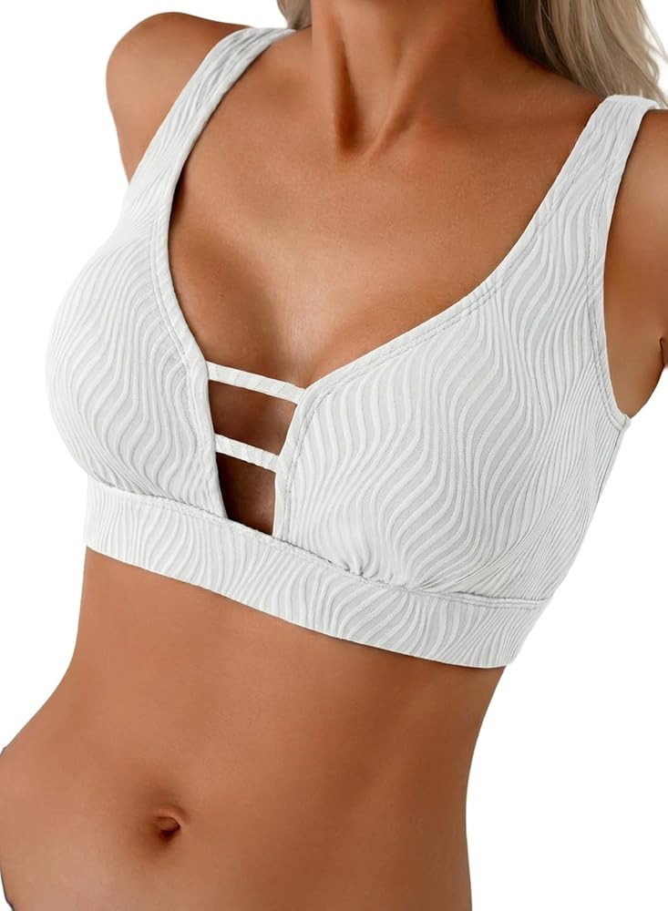 Herseas Push Up Bikini Top Women Textured Sexy Swim Suit Tops Scoop Neck Swimsuit Top Fashion Bat... | Amazon (US)