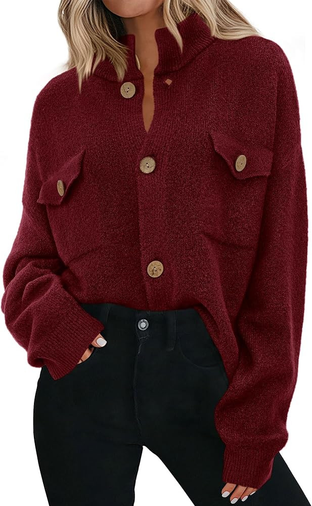 KIRUNDO Cardigan Sweaters for Women 2025 Fall Casual Long Sleeve Stand Collar Button Down Knit Cr... | Amazon (CA)