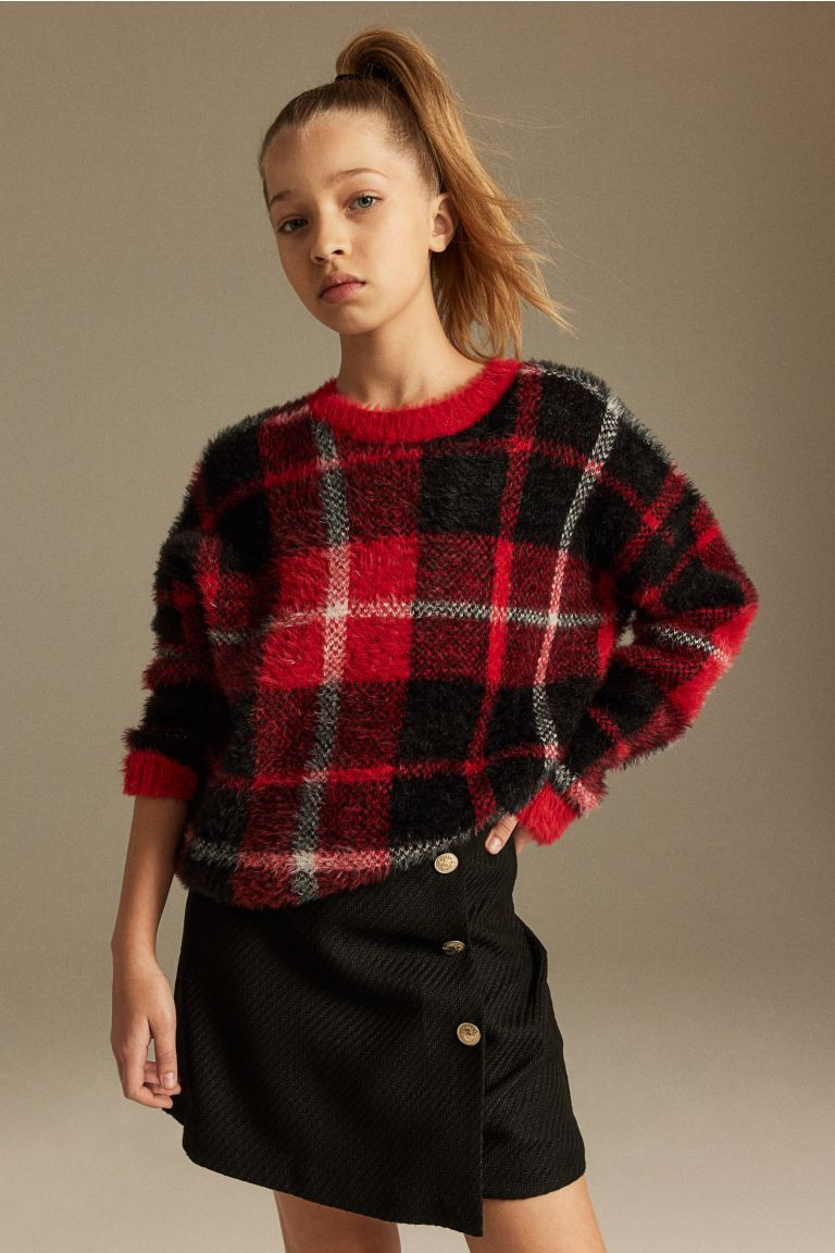 Fluffy Sweater - Red/plaid - Kids | H&M US | H&M (US + CA)