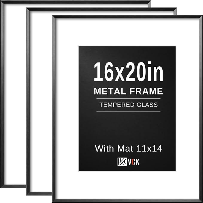 Black 16x20 Picture Frame Metal for Wall, 3 Pack Aluminum Poster Frame with Real Glass, with Mat ... | Amazon (US)