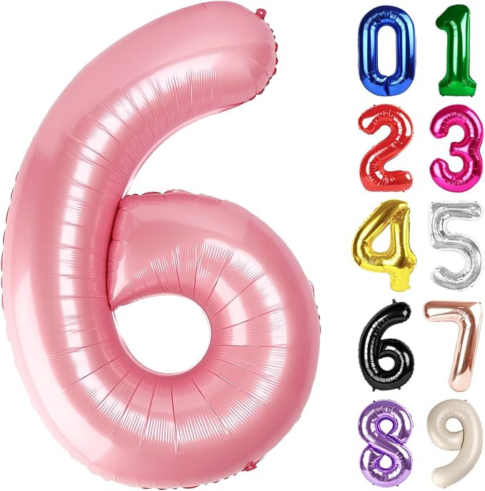 6 Balloon - Pearlescent Pink Birthday Number Balloons, 40 Inch Large Foil Balloons for Men Women ... | Amazon (US)