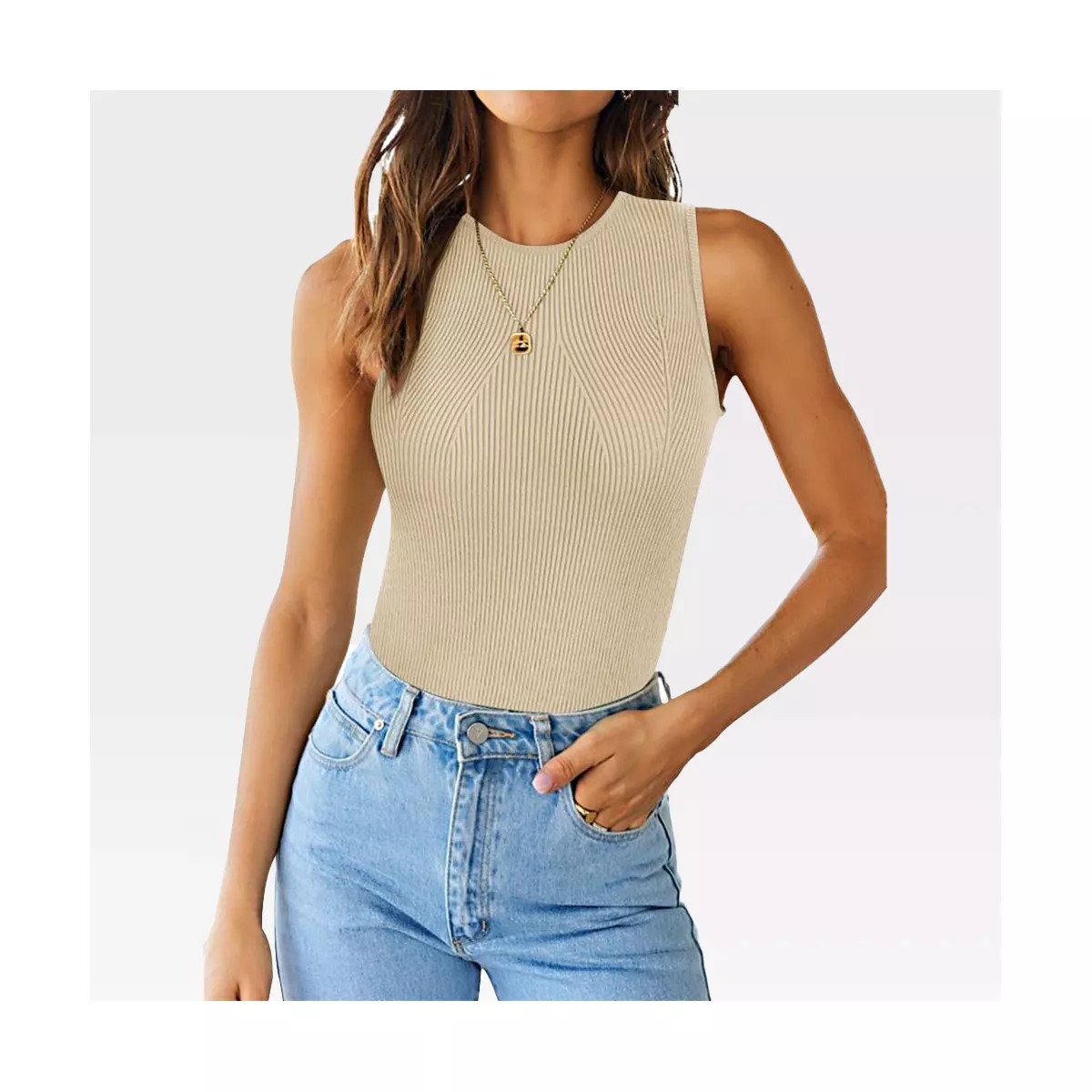 Womens Summer Tops Knit Rib Tank Tops Causal Sleeveless Tops Round Neck Knitwear Slim Fit Pullove... | Target