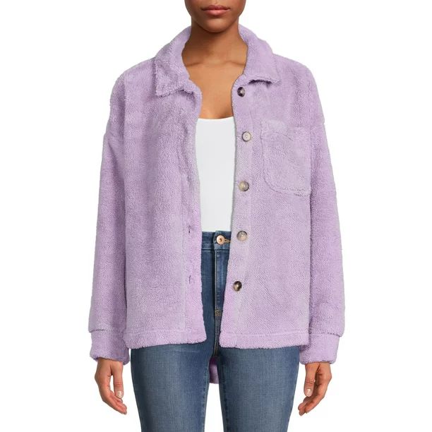 Time and Tru Women's and Plus Faux Sherpa Button-Front Jacket - Walmart.com | Walmart (US)