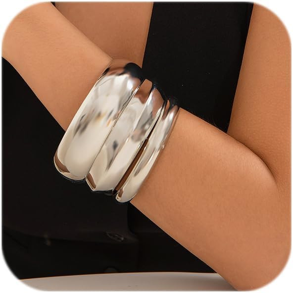 Chunky Gold Bangle Bracelets for Women Stack Wide Wrist Bracelets Gold Stackable Bracelets Jewelr... | Amazon (US)