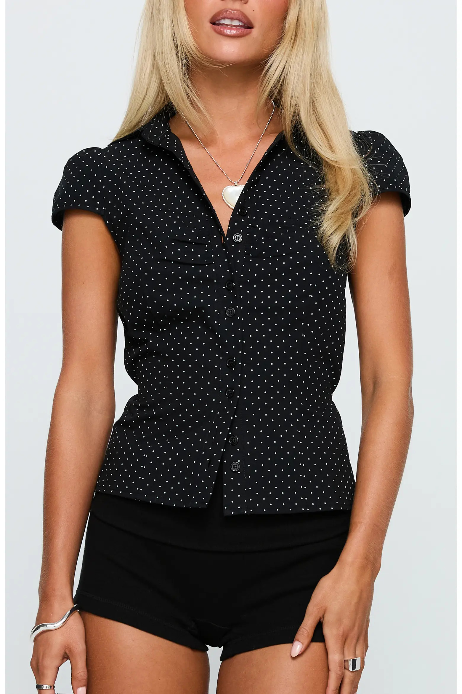 Arianwyn Polka Dot Cap Sleeve Cotton Button-Up Shirt (Women) | Nordstrom | Nordstrom