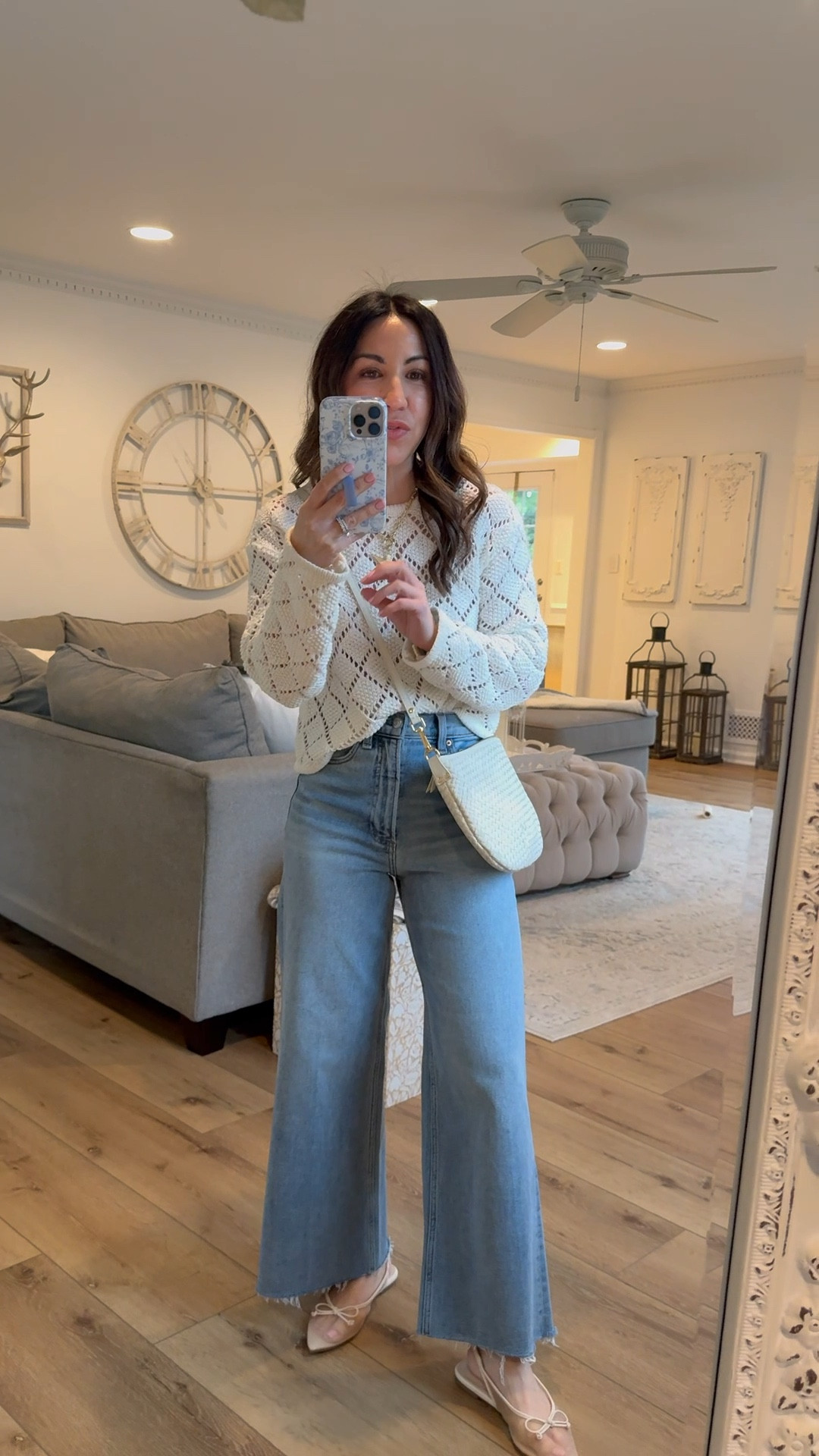 Jeans 26. Crochet sweater small. Shoes TTS. Jewelry code HOUSEOFLEO20

#LTKPetite #LTKSaleAlert #LTKOver40