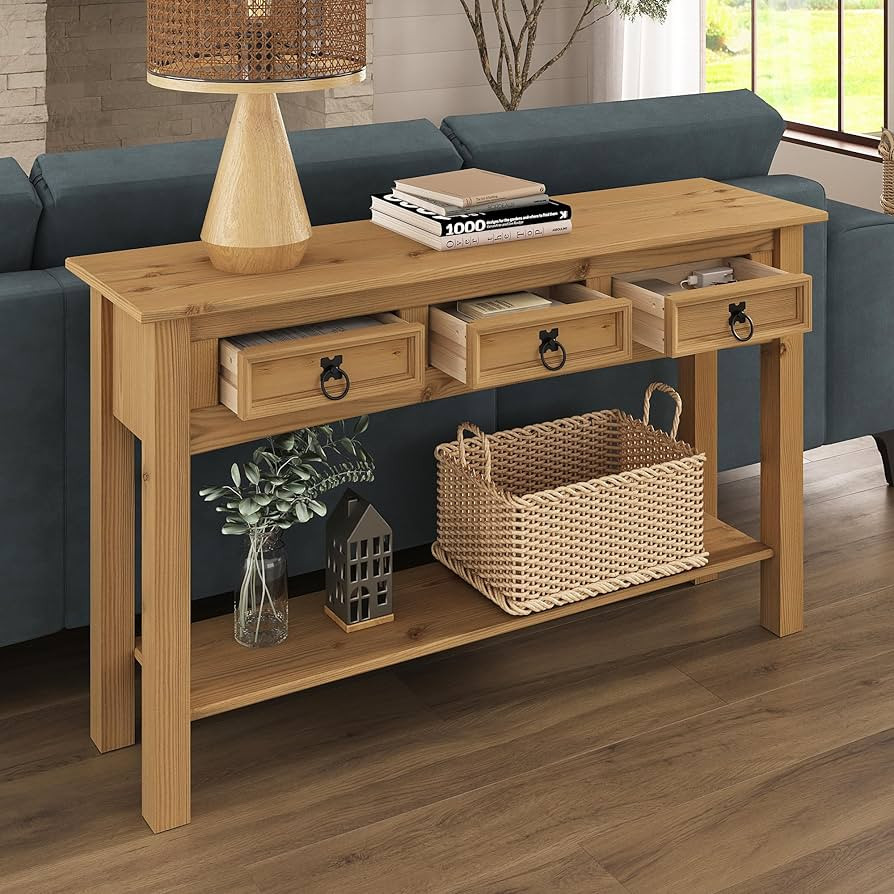 Solid Wood Console Table with 3 Drawers 47.9" W, 12.6" D, 28.8" H - Farmhouse Entryway Table with... | Amazon (US)