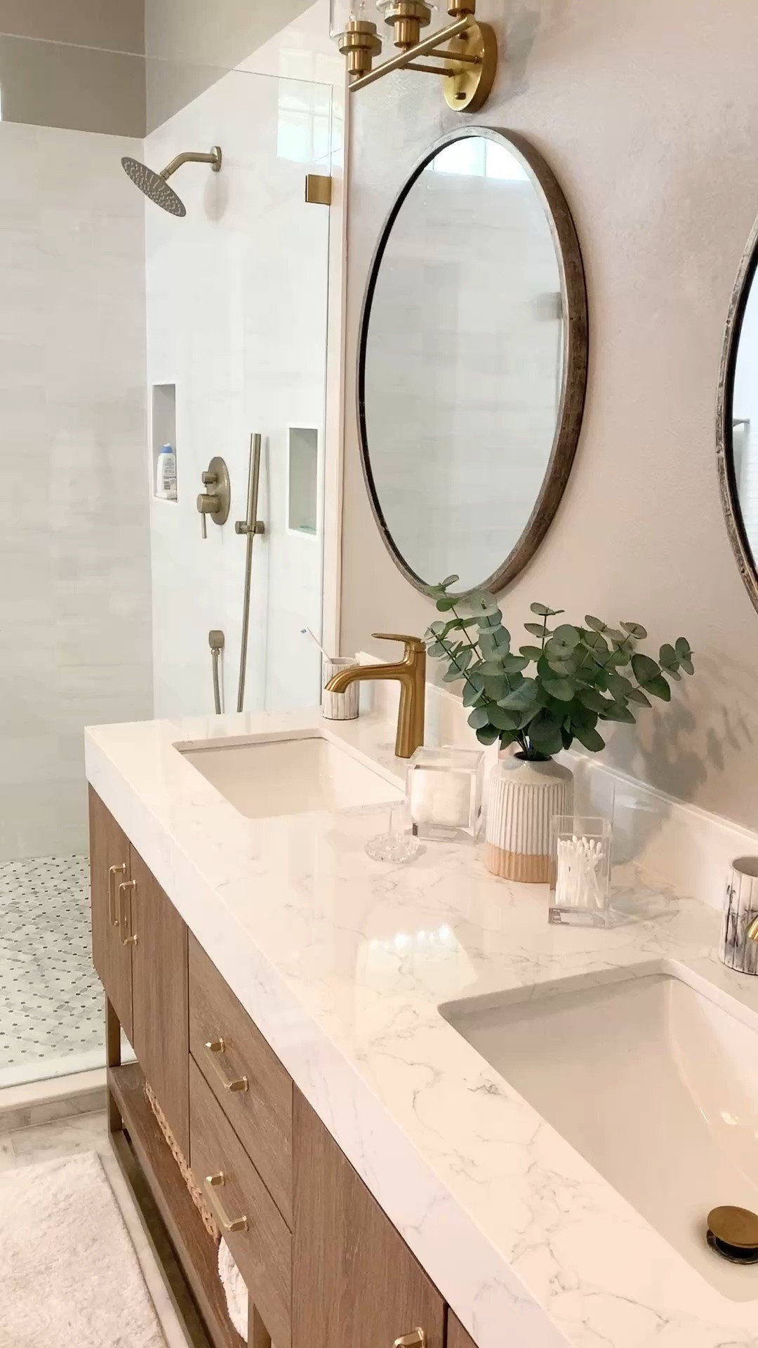 Bathroom decor, primary bathroom vanity, home decor, freestanding bathtub,  shower

#LTKHome #LTKdayinmylife #LTKstorytime