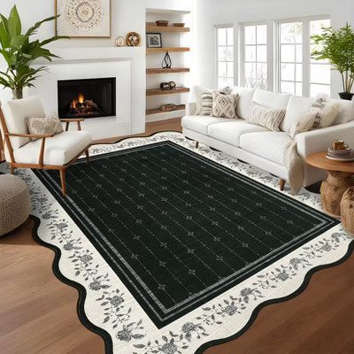 Machine Washable Area Rugs 5x7 Scalloped Large Rug for Bedroom Low Pile Soft Non-Slip Throw Mat Bordered Nursery Thin Carpets | Target
