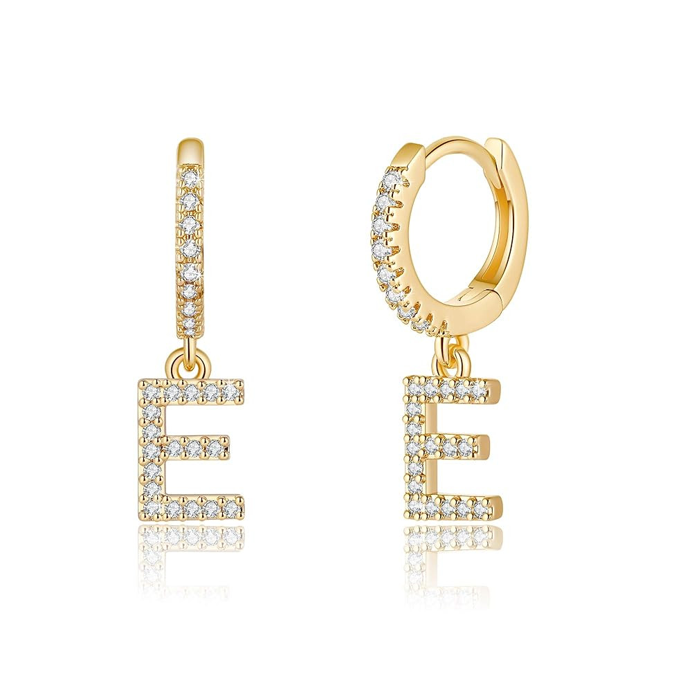 Initial Earrings for Women, 925 Sterling Silver Post Hypoallergenic Small Huggie Hoop Earrings Gold Plated Cubic Zirconia Initial Earrings Jewelry | Amazon (US)