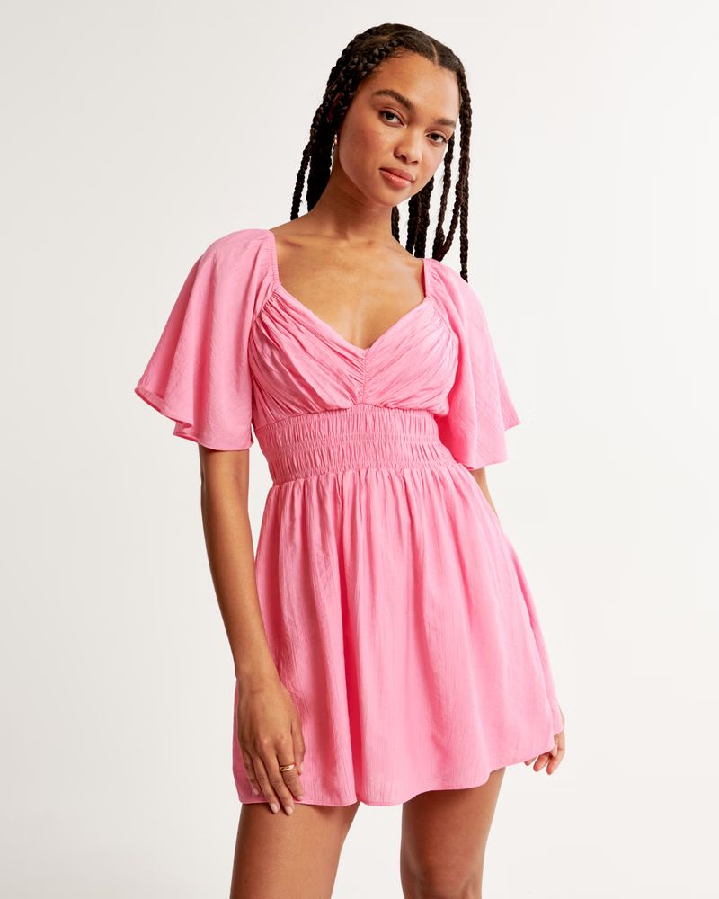 Angel Sleeve Smocked Waist Mini Dress | Abercrombie & Fitch (US)