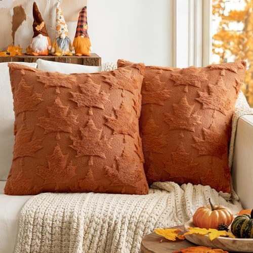 MIULEE Fall Autumn Throw Pillow Covers 20x20 Rust Set of 2 Thanksgiving Decorative Solid Maple Le... | Amazon (US)
