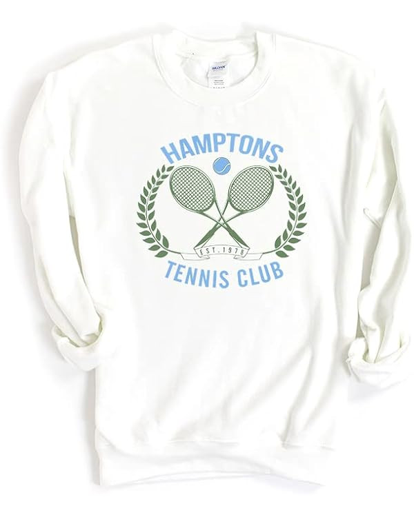 Adult Hamptons Tennis Club Sweatshirt, Vintage Tennis Sweatshirt, Preppy Sweatshirt | Amazon (US)