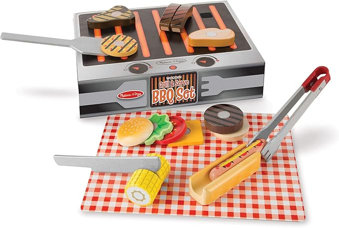 Melissa & Doug Grill and Serve BBQ Set (20 pcs) - Wooden Play Food and Accessories | Amazon (US)