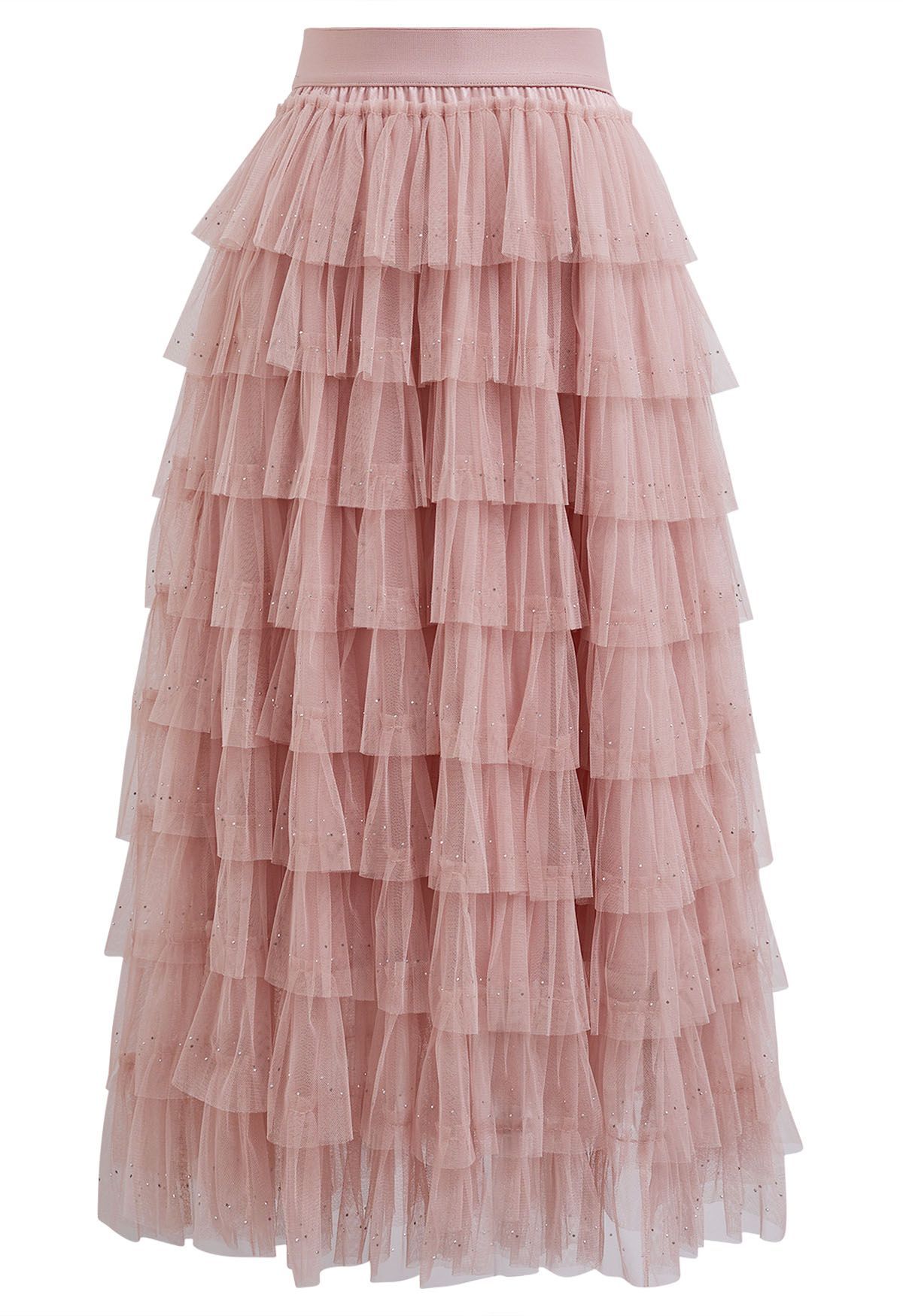 Glitter Swan Cloud Midi Skirt in Pink | Chicwish