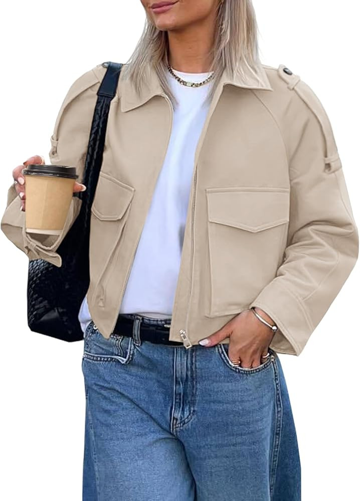 Tankaneo Womens Cropped Casual Jackets Zip Up Lightweight Utility Anorak Coat Military Safari Sho... | Amazon (US)