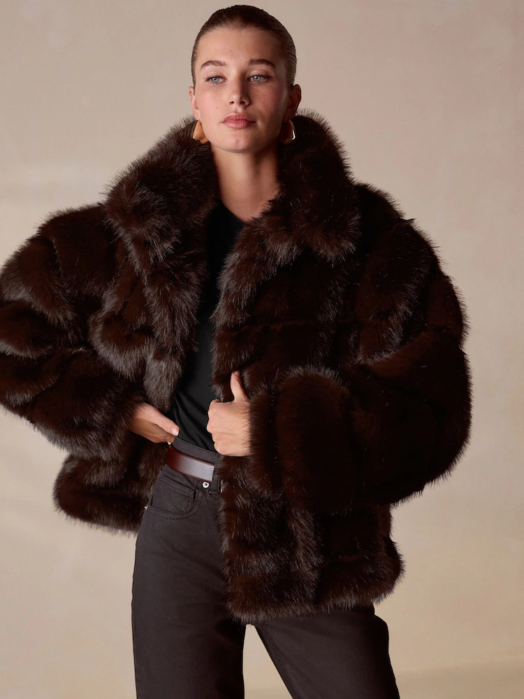 Chocolate Brown N.Premium Vintage Style Faux Fur Coat | Next US