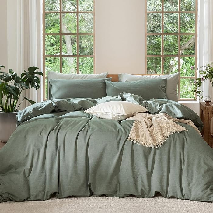 MooMee Bedding Duvet Cover Set 100% Washed Cotton Linen Like Textured Breathable Durable Soft Com... | Amazon (US)