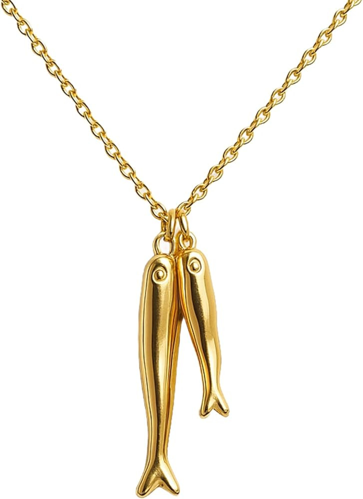 Acun Sardine Fish Pendant Coastal Necklace for Women Beaded Ocean Jewelry Boho Beach Charm Gold F... | Amazon (US)