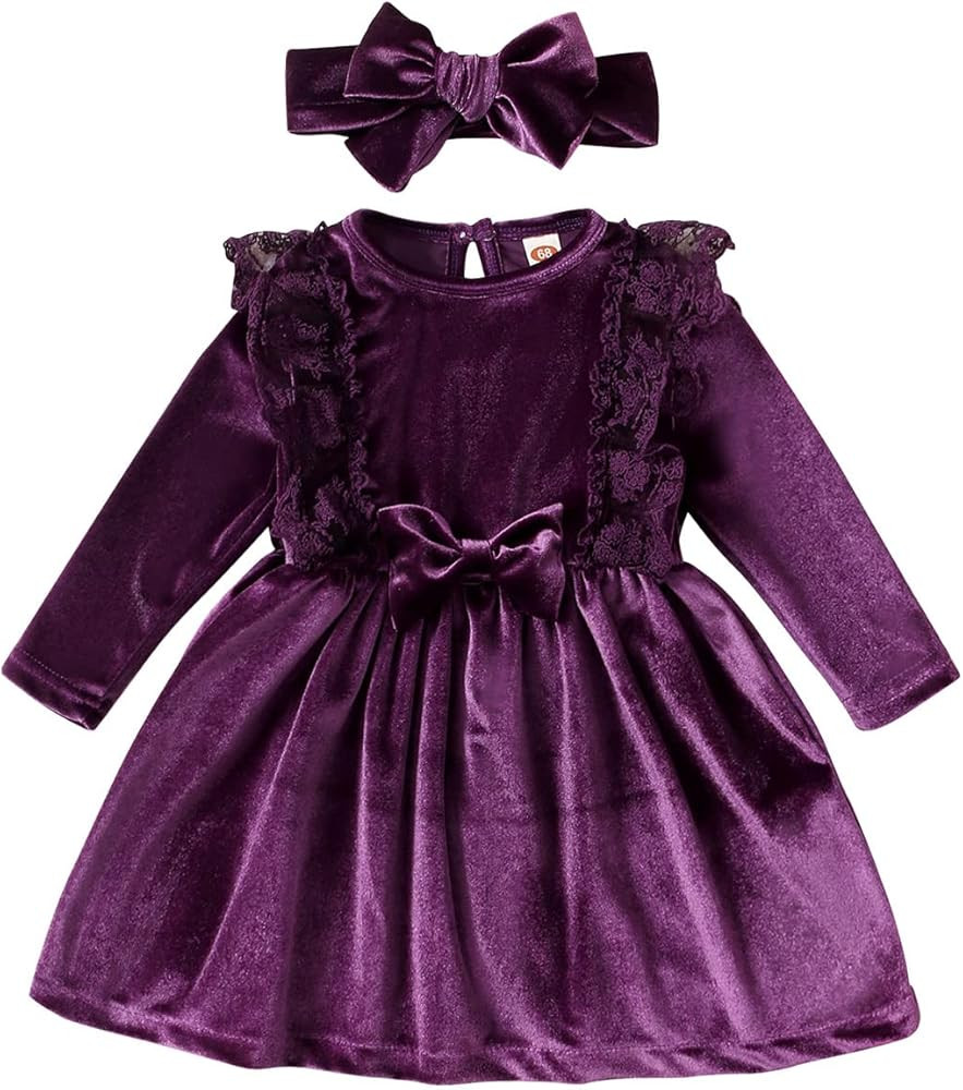 ODOLDI Baby Velvet Tutu Dress Toddler Girls Long Sleeve Christmas Birthday Party Velvet Dress Fal... | Amazon (US)