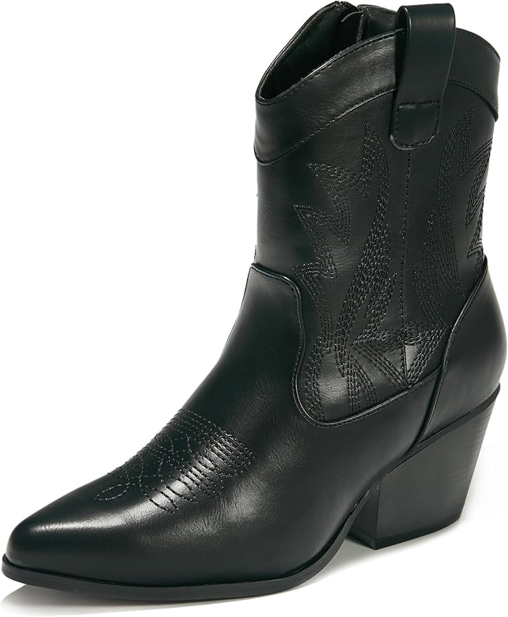 PEPPEP Western Cowgirl Cowboy Ankle Boots for Women or Ladies, Mid Calf, Vegan Leather Embroidere... | Amazon (US)