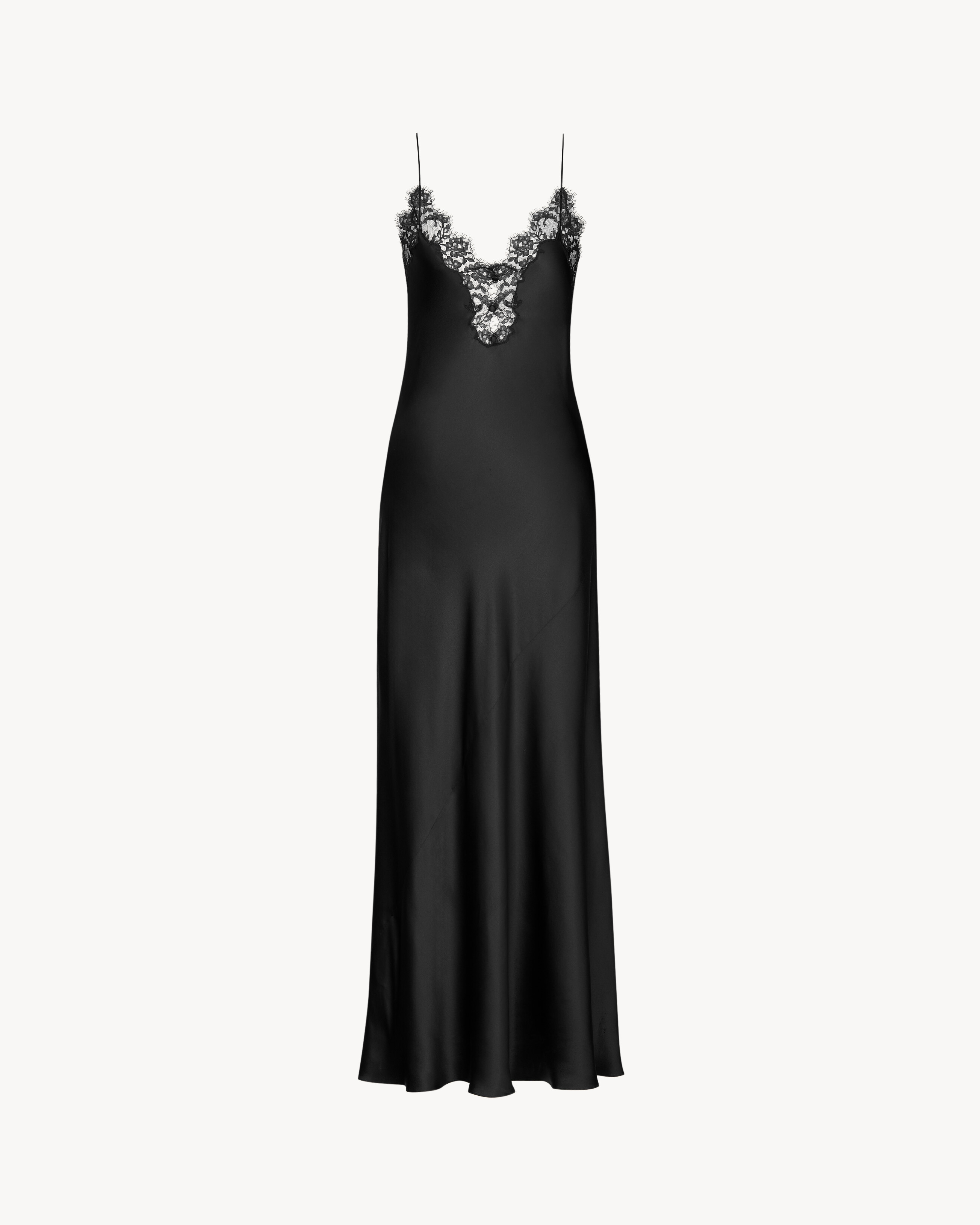 Saint Laurent Slip Dress In Silk Satin And Lace - Black - Women - F34 | Saint Laurent Inc. (Global)