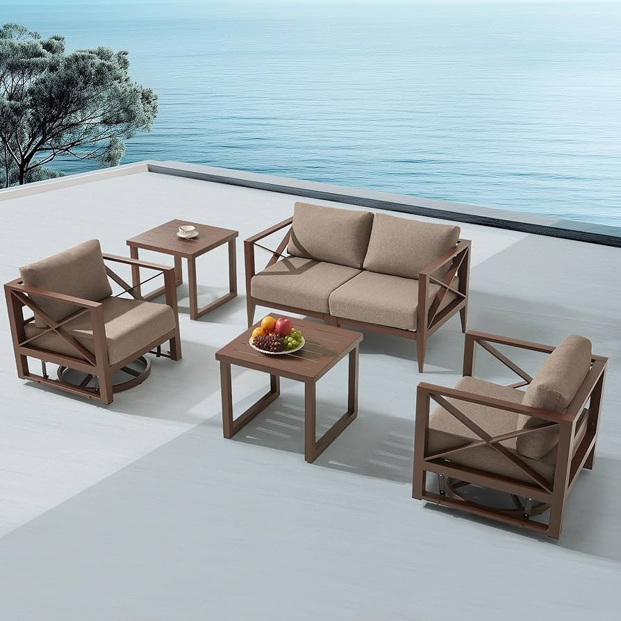 MBY Modern Outdoor Aluminum Furniture Set, 4-Seat Patio Conversation Set with Swivel Rocking Chai... | Amazon (US)