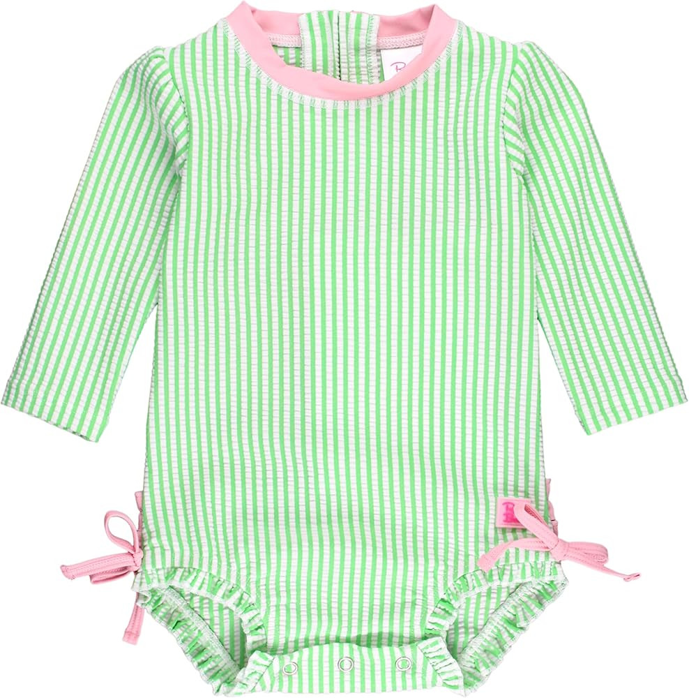 RuffleButts Baby-Girls Seersucker Long Sleeve Rash Guard - One Piece Swimsuit UPF 50+ Toddler | Amazon (US)