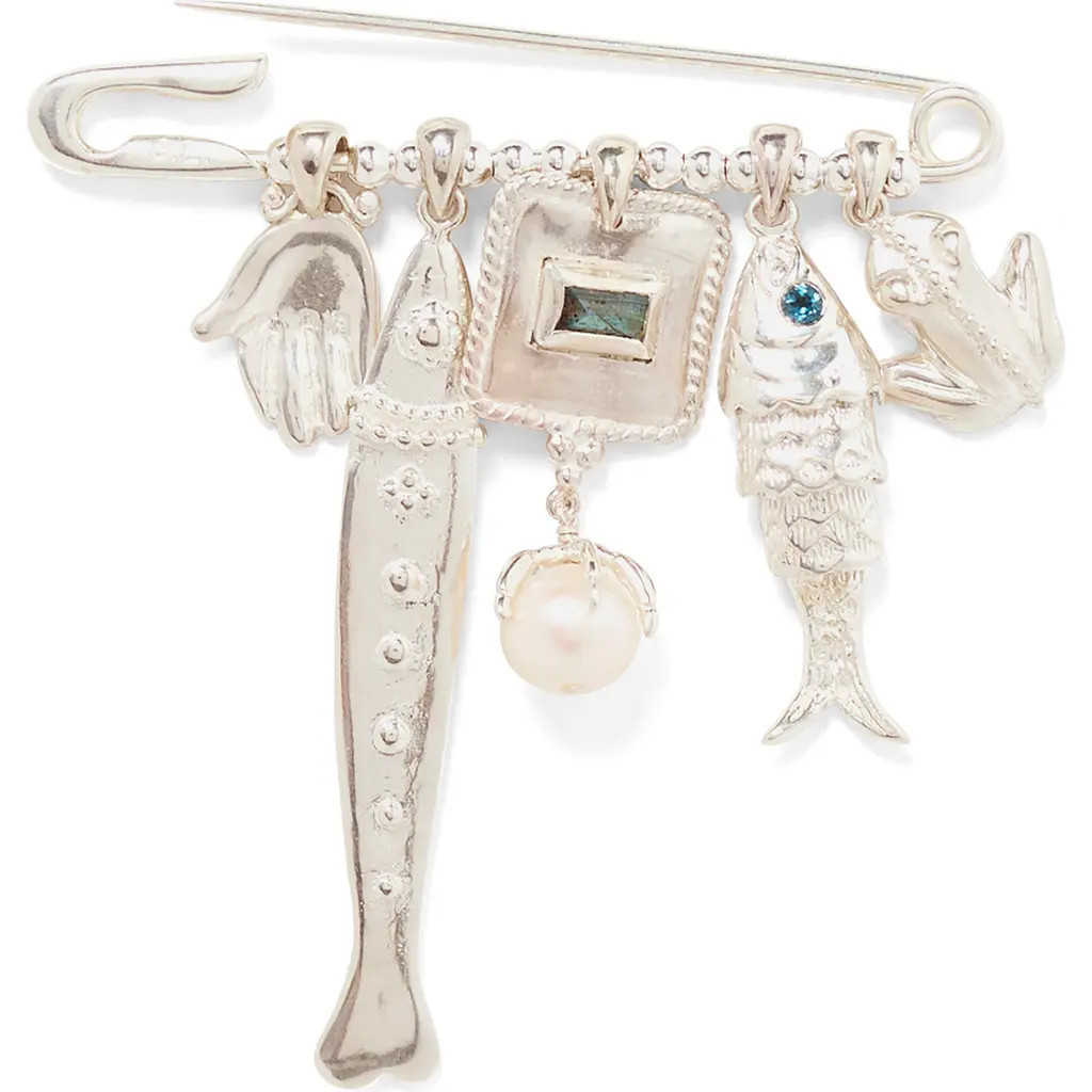 Chan Luu Charm Safety Pin Brooch in Silver at Nordstrom | Nordstrom