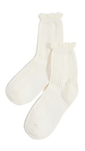 STEMS Women's Pointelle Crew Socks, White, One Size | Amazon (US)