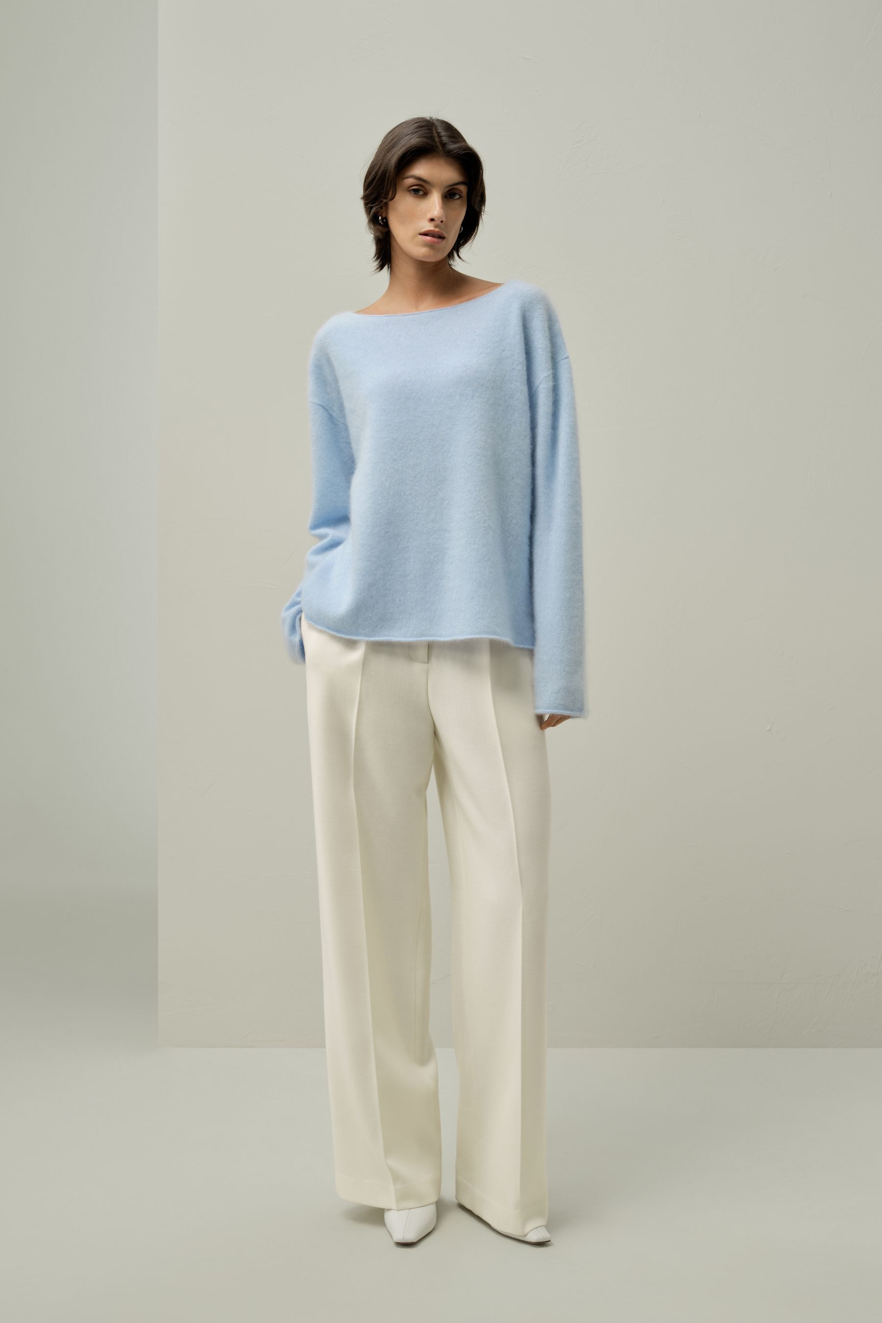 Boat-neck Brushed Cashmere Sweater | LILYSILK