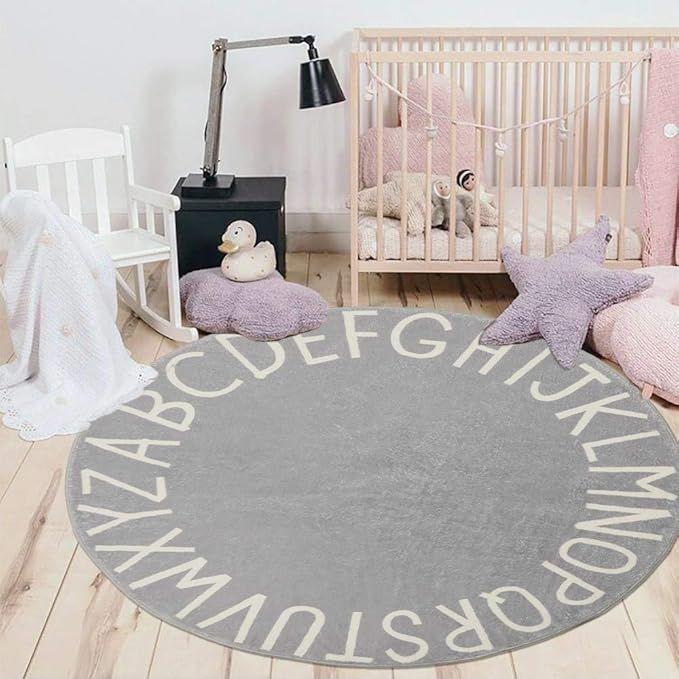 HEBE ABC Alphabet Kids Rug for Nursery Bedroom Playroom 4x4ft Round Educational Baby Play Rug Cra... | Amazon (US)
