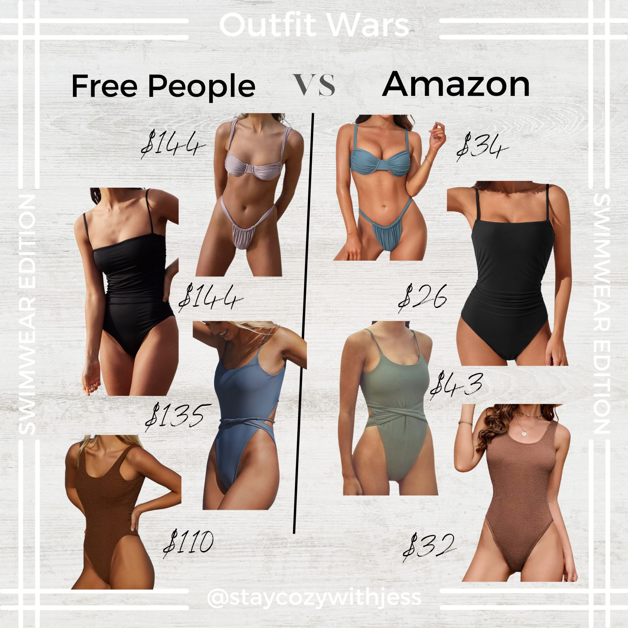 Free People vs. Amazon swimwear wars. Which one do you prefer? Shop all 8 styles below and follow me for more this vs. that fashion finds. 🫶🏼 

Stay cozy,
- Jess 🤍

Free people, free people inspired, free people Amazon, free people spring, free people dupes, Amazon bathing suits, Amazon bikinis, Amazon one piece, Amazon monokini, Amazon bikini, Amazon swim, summer swim, spring break swim, swimsuit, bikini, one piece, bathing suit

#LTKmidsize #LTKstyletip
